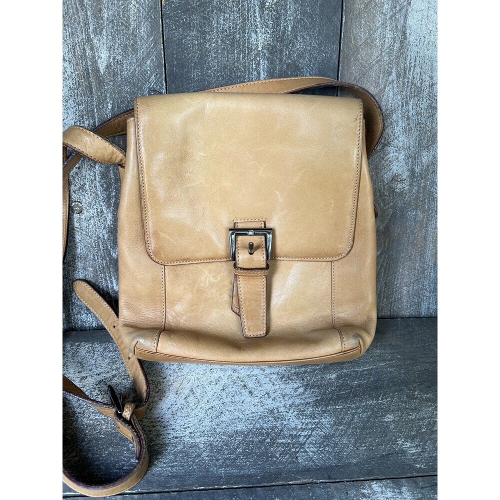 Vintage Bettina Made in Italy Tan Genuine Leather Double Crossbody Purse